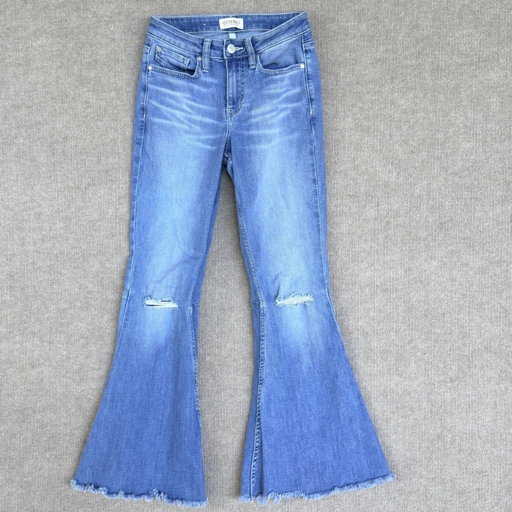 Shyanne‎ Women Blue Distressed Bell Bottom Flare Jeans Medium Wash Size 27 Long